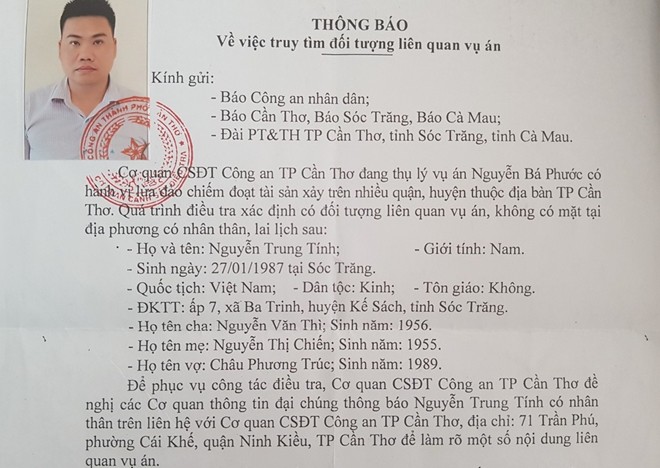 Truy tìm Nguyễn Trung Tính liên quan đến vụ án lừa đảo - Ảnh 1.