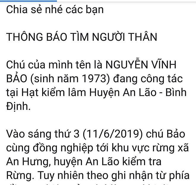 Một kiểm lâm mất tích bí ẩn khi đi kiểm tra rừng - Ảnh 1.