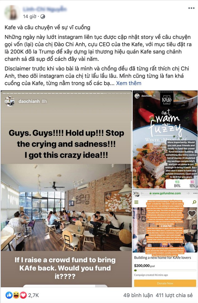 Thông tin cựu CEO Đào Chi Anh gọi vốn cộng đồng để mở lại The KAfe và rất nhiều ý kiến trái chiều - Ảnh 1.