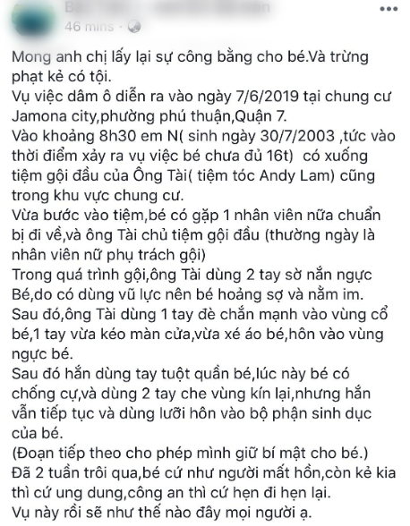 Công an điều tra vụ thiếu nữ 15 tuổi tố bị ông chủ tiệm salon tóc ở Sài Gòn xâm hại tình dục khi gội đầu - Ảnh 1.