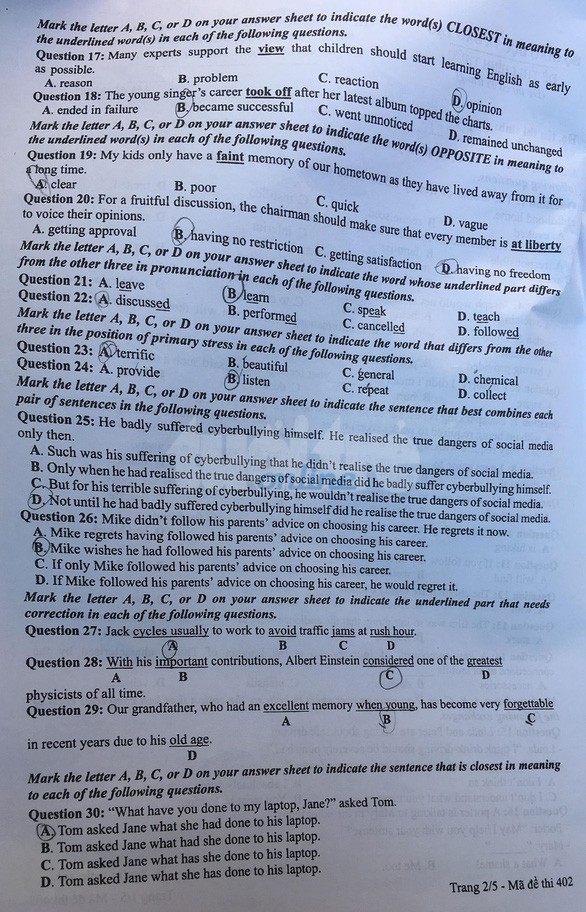 Cập nhật gợi ý đáp án môn tiếng Anh THPT Quốc gia 2019 tất cả 24 mã đề - Ảnh 8.