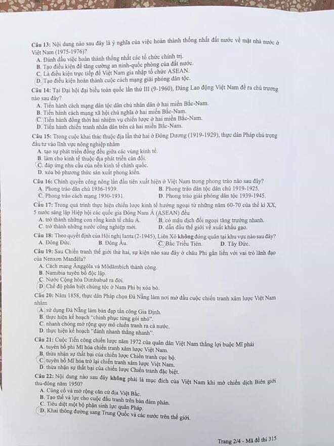 Cập nhật gợi ý đáp án thi môn Lịch sử THPT Quốc gia 2019 tất cả các mã đề - Ảnh 13.