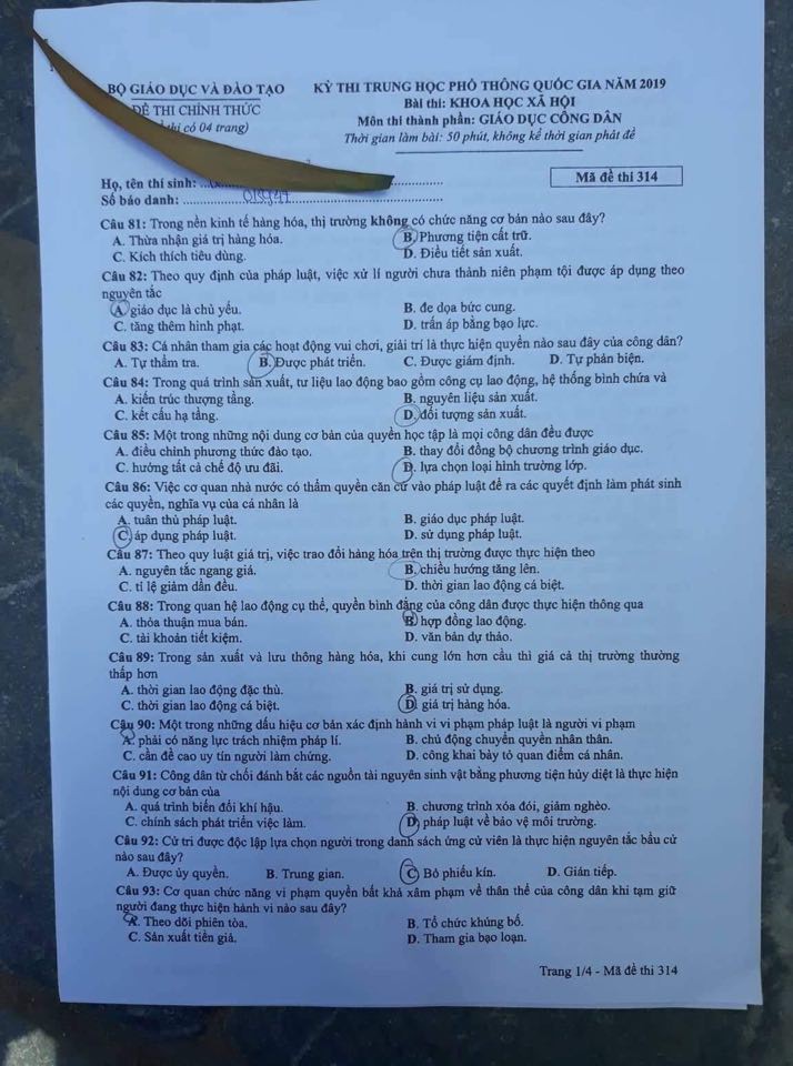 Cập nhật gợi ý đáp án môn Giáo Dục Công Dân THPT Quốc gia 2019 - Ảnh 25. Cập nhật gợi ý đáp án môn Giáo Dục Công Dân THPT Quốc gia 2019 - Ảnh 25.