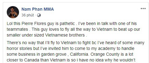 Võ sĩ MMA người Mỹ gốc Việt bất ngờ đăng đàn công kích Flores sau trận đấu ở Hà Nội - Ảnh 1.