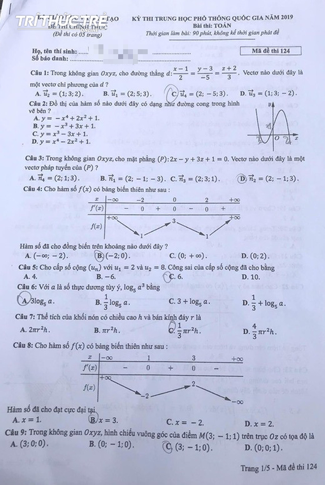 Công bố đáp án chính thức tất cả các mã đề môn Toán kỳ thi THPT Quốc gia 2019 - Ảnh 2.