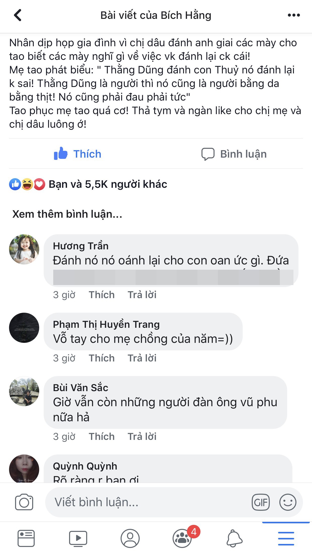 Con trai đánh vợ bị 