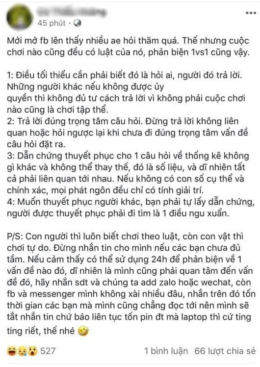 Ngoan cố viết luật phản biện mới sau khi bị dàn thí sinh Olympia phản damage, một lúc sau nam thanh niên tự khoá luôn FB của mình - Ảnh 1.