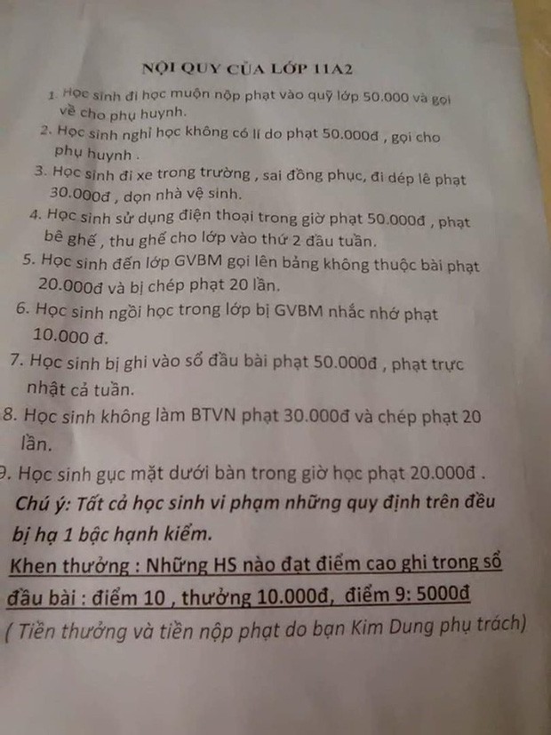 Vừa đi học đã nhận được bảng nội quy siêu gắt, học trò than trời vì tiền phạt thì nhiều còn tiền thưởng quá ít - Ảnh 1.