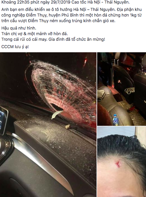 Truy tìm kẻ ném vỡ kính xe ô tô khiến 1 phụ nữ bị thương trên cao tốc Hà Nội - Thái Nguyên - Ảnh 1.