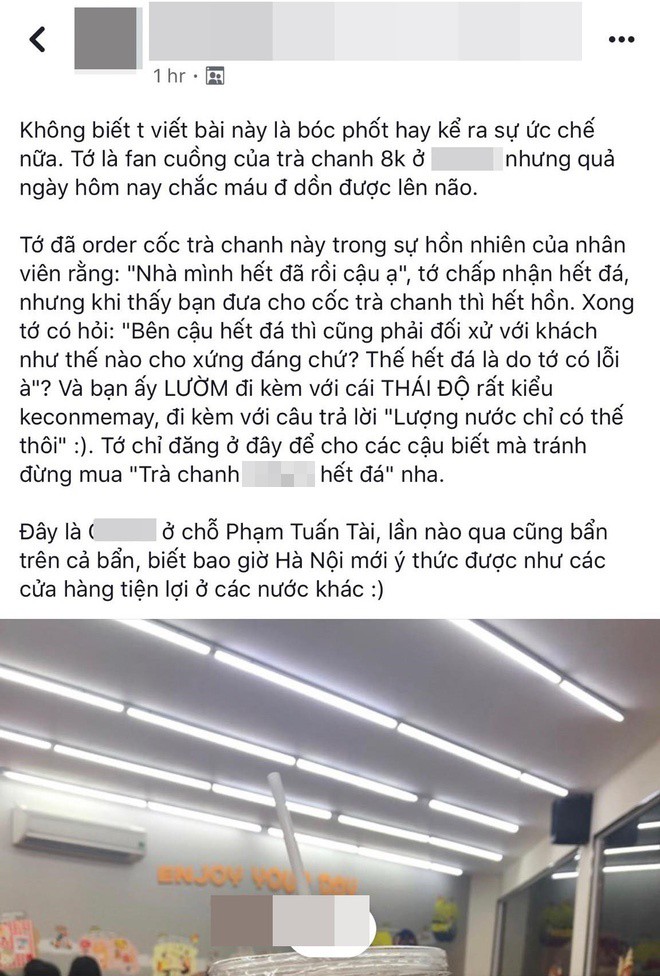 Mua nước mà hết đá thì khách sẽ được cốc đầy hay vơi? - câu hỏi gây tranh cãi từ vụ cửa hàng tiện lợi nổi tiếng Hà Nội bị tố bán cốc trà chanh chỉ có phân nửa - Ảnh 1.