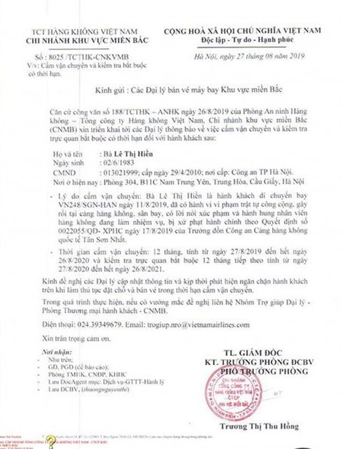  Các đại lý bán vé máy bay được yêu cầu “ngăn chặn” Đại úy Lê Thị Hiền - Ảnh 1.