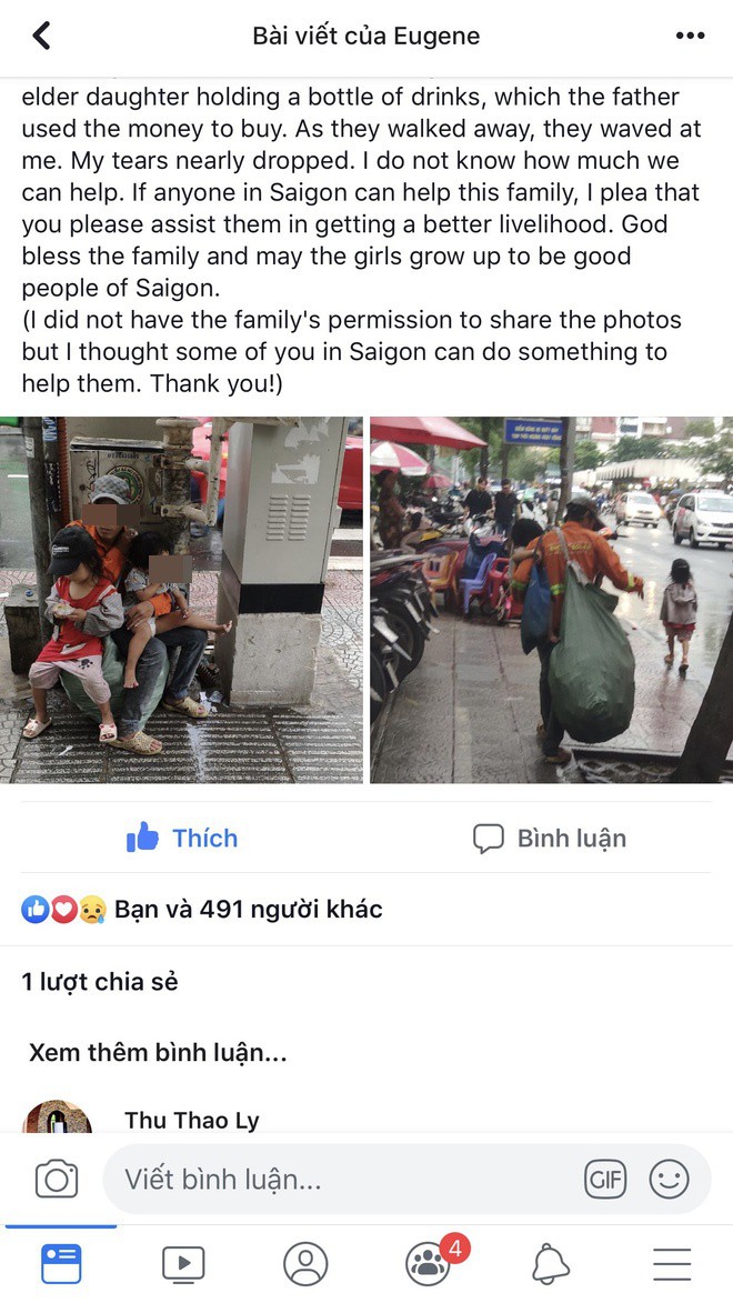 Hành động của 3 bố con lượm ve chai giữa phố Sài Gòn khiến 1 người Malaysia xúc động và ấn tượng - Ảnh 1.