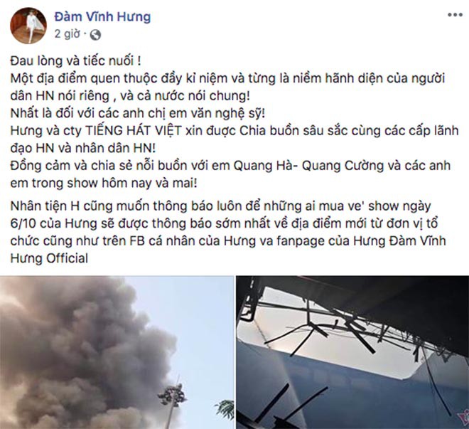 Cháy Cung Việt Xô: Lệ Quyên bay ra Hà Nội an ủi Quang Hà, Mr Đàm thông báo đổi địa điểm - Ảnh 3.