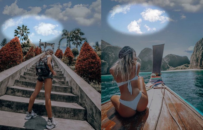 Hotgirl Instagram bị phát hiện ghép mây giống hệt nhau vào ảnh du lịch quanh Thế giới - Ảnh 1.