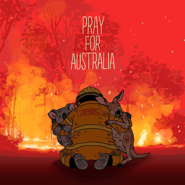 Những bức tranh đầy cảm xúc từ các nghệ sĩ trên toàn thế giới bày tỏ niềm xót thương cho thảm hoạ cháy rừng Úc - Ảnh 1.