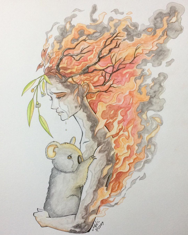 Những bức tranh đầy cảm xúc từ các nghệ sĩ trên toàn thế giới bày tỏ niềm xót thương cho thảm hoạ cháy rừng Úc - Ảnh 6.
