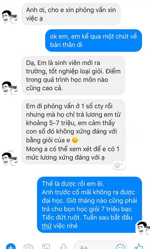 Cho rằng lương 7 triệu thử việc không xứng đáng với tấm bằng giỏi, ứng viên câm nín trước lý lẽ của nhà tuyển dụng - Ảnh 2.