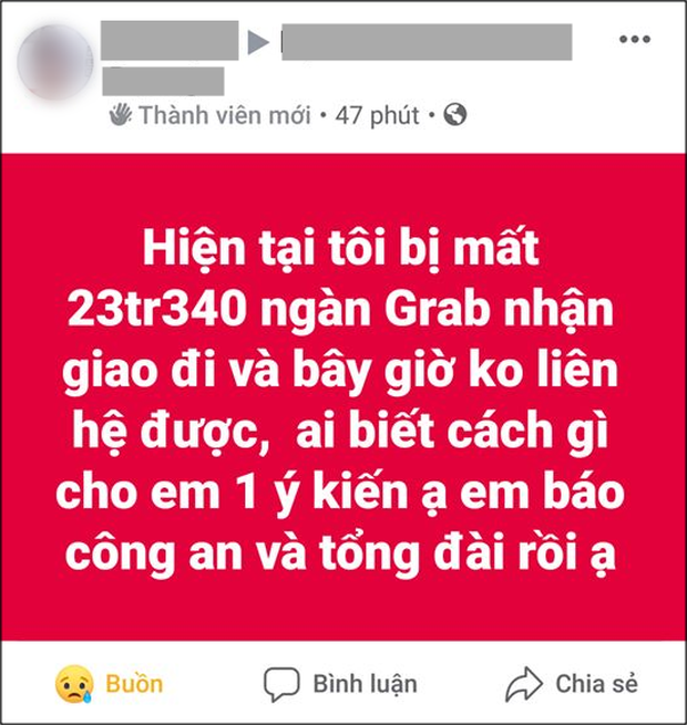 Đặt GrabBike để ship số tiền hơn 23 triệu đồng, nữ khách hàng sợ hãi tột độ khi bị tài xế ôm tiền rồi mất luôn liên lạc - Ảnh 2.