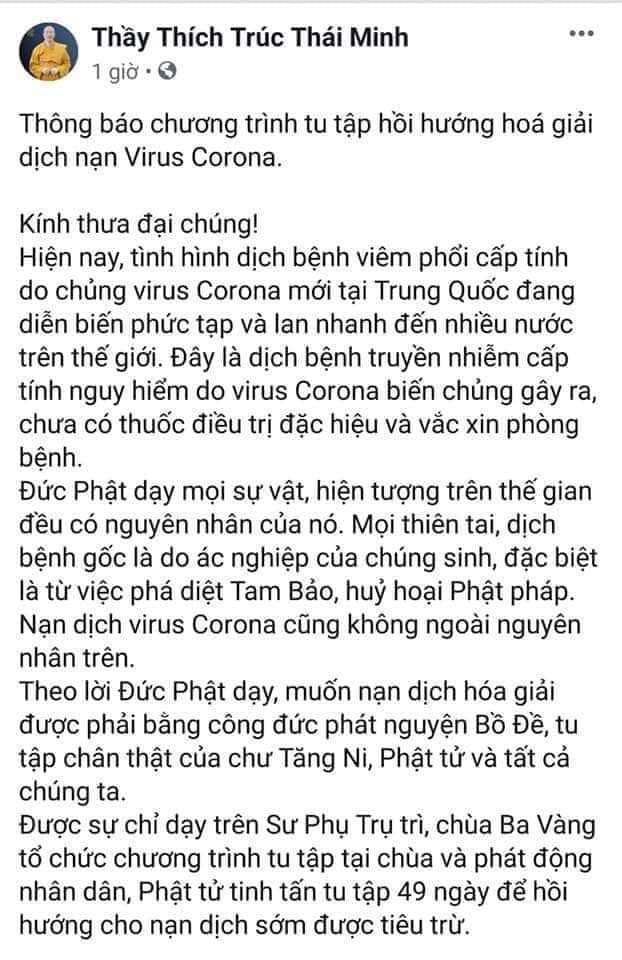 Trụ trì chùa Ba Vàng phải gỡ bỏ các nội dung  đã phát về cách hóa giải virus Corona - Ảnh 1.