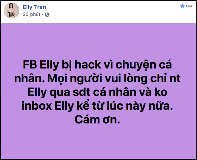 Giữa lúc rộ nghi vấn bị chồng Tây “cắm sừng”, Elly Trần bất ngờ tiết lộ tài khoản cá nhân bị hack vì lý do khó hiểu  - Ảnh 1.