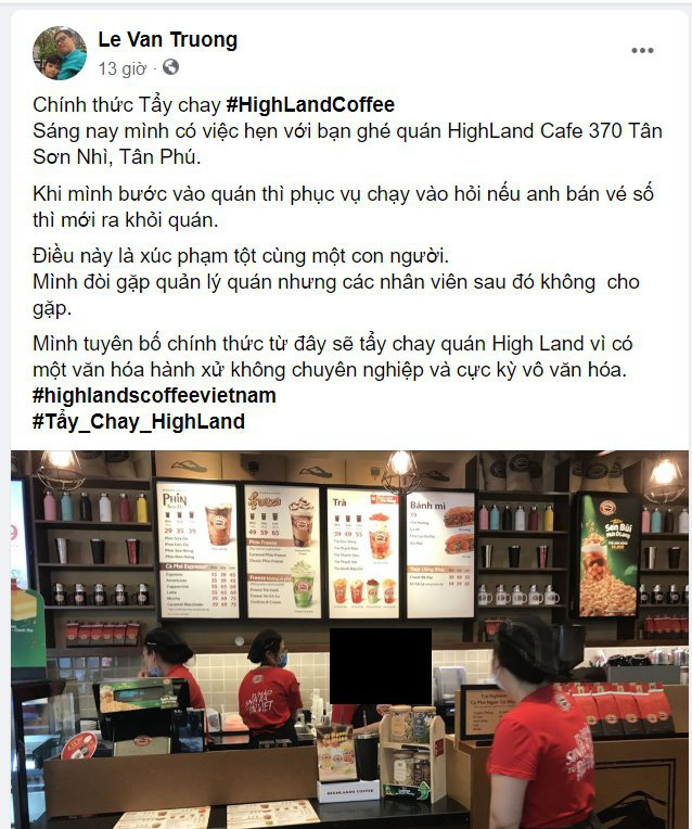 Nhân viên Highlands Coffee bị tố xúc phạm khách hàng: Thấy khách chống nạng liền yêu cầu đi ra vì “ở đây không cho bán vé số” - Ảnh 1.