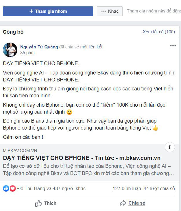 CEO Bkav Nguyễn Tử Quảng đốt đuốc tìm người giúp Bphone giao tiếp hoàn toàn bằng tiếng Việt - Ảnh 1.