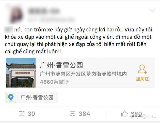 Khoá xe đạp vào ghế trong công viên, lát sau mất cả xe lẫn ghế, cô gái đi tìm thì phát hiện hai tên trộm trong tình trạng khó đỡ - Ảnh 1.