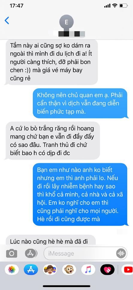 Bạn trai không đồng ý đi du lịch vì sợ dịch bệnh, tin nhắn phản pháo của cô gái khiến tất cả bức xúc - Ảnh 1.