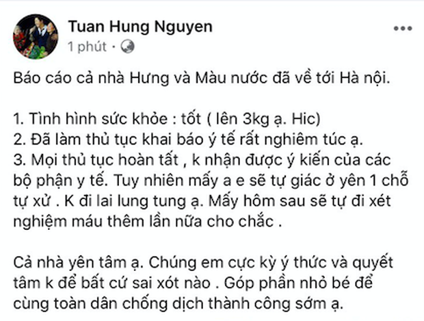 Tuấn Hưng công khai thông báo y tế và chuyện cách ly sau khi từ Mỹ trở về nước - Ảnh 1.