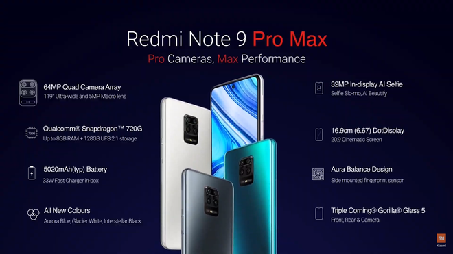 Redmi Note 9 Pro Max ra mắt: Snapdragon 720G, camera 64MP, pin 5020mAh, sạc nhanh 33W, giá bằng 1/5 iPhone 11 Pro Max - Ảnh 2.