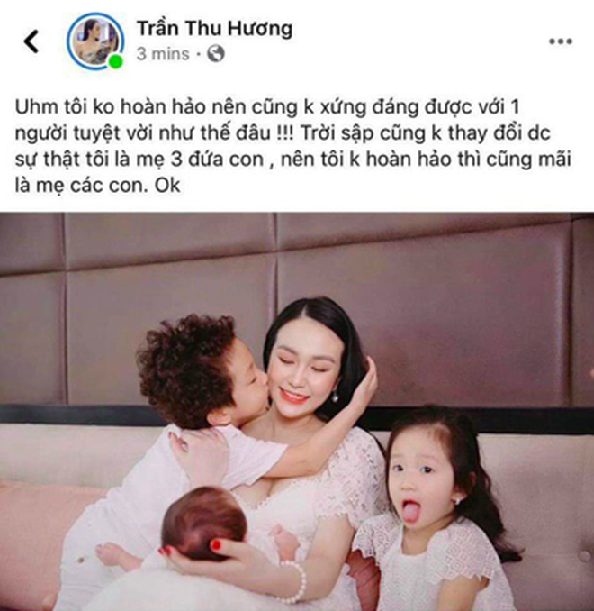 Tuấn Hưng vừa phủ nhận tin đồn ly hôn, bà xã lại đăng trạng thái bức xúc: Tôi không hoàn hảo nên cũng không xứng đáng với một người tuyệt vời như thế đâu - Ảnh 1.