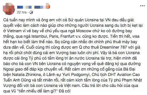 Tỷ phú Phạm Nhật Vượng thuê nguyên chiếc Boeing 787 Dreamliner đưa người Ukraine tại Việt Nam về nước giữa dịch Covid-19 - Ảnh 1.