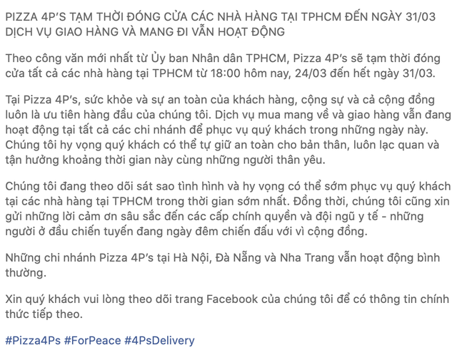 Để tồn tại nhiều nhà hàng lớn đã chuyển sang phục vụ tại nhà, kể cả Pizza 4P’s trước đây nói không với ship - Ảnh 3.