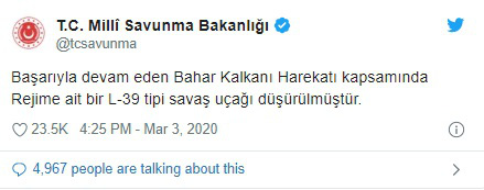 1 chiến đấu cơ phản lực KQ Syria vừa bị bắn hạ ở Idlib - Thổ thẳng tay giáng đòn thù - Ảnh 3. 1 chiến đấu cơ phản lực KQ Syria vừa bị bắn hạ ở Idlib - Thổ thẳng tay giáng đòn thù - Ảnh 3.