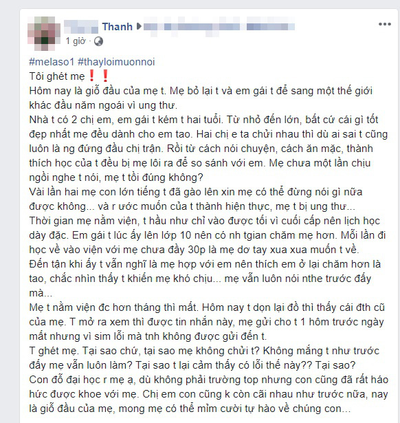 Luôn hằn học vì em gái được chiều hơn, dòng tin nhắn của mẹ trước ngày mất khiến cô gái lặng người - Ảnh 1.