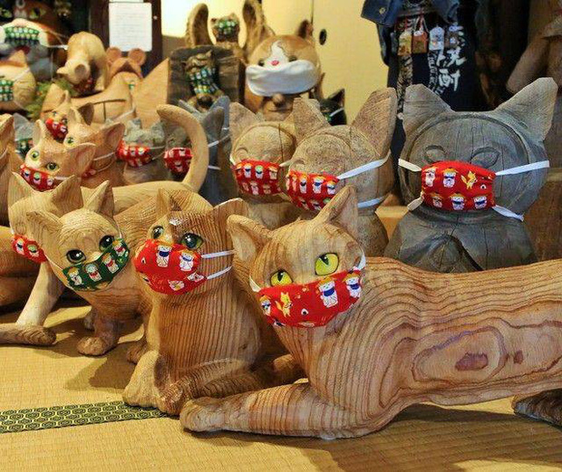 Ngôi đền đặc biệt ở Nhật Bản được mệnh danh là Đền Mèo, trụ trì tự tay làm khẩu trang cho hàng trăm chú mèo gỗ từ tã lót trẻ em - Ảnh 4.