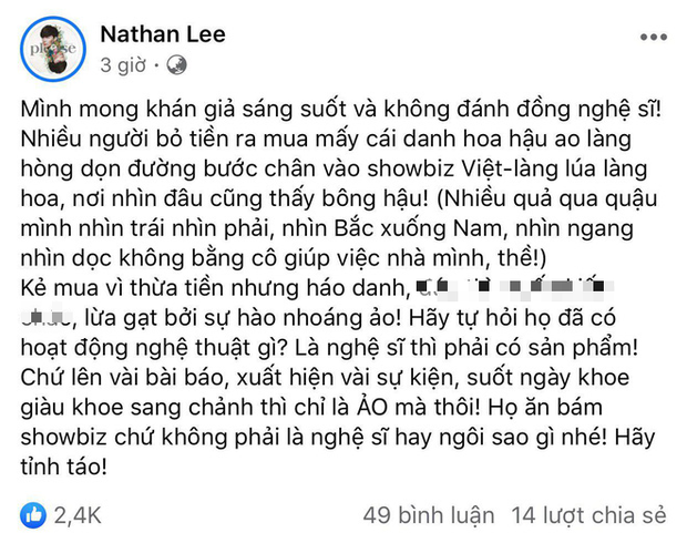Sau ồn ào của loạt mỹ nhân Vbiz gần đây, Nathan Lee có phát ngôn gây sốc: Nhiều Hoa hậu chẳng bằng giúp việc nhà tôi - Ảnh 1.