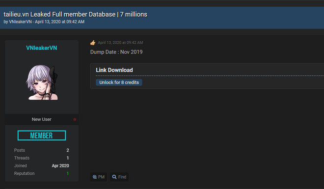 Nghi vấn 7 triệu dòng thông tin cá nhân gồm cả số điện thoại của người dùng website Tailieu.vn đang bị rao bán trên diễn đàn hacker - Ảnh 1.
