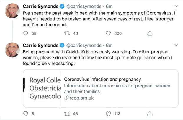 Vị hôn thê của Thủ tướng Anh có triệu chứng nhiễm Covid-19 khi đang mang thai, phải nằm trên giường bệnh suốt 7 ngày - Ảnh 1.