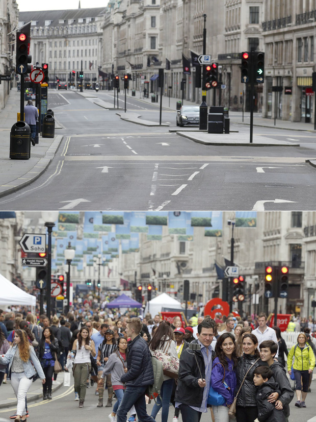 Loạt ảnh Before - After cho thấy London vắng lặng đến siêu thực sau lệnh phong tỏa để chống dịch Covid-19 - Ảnh 7.