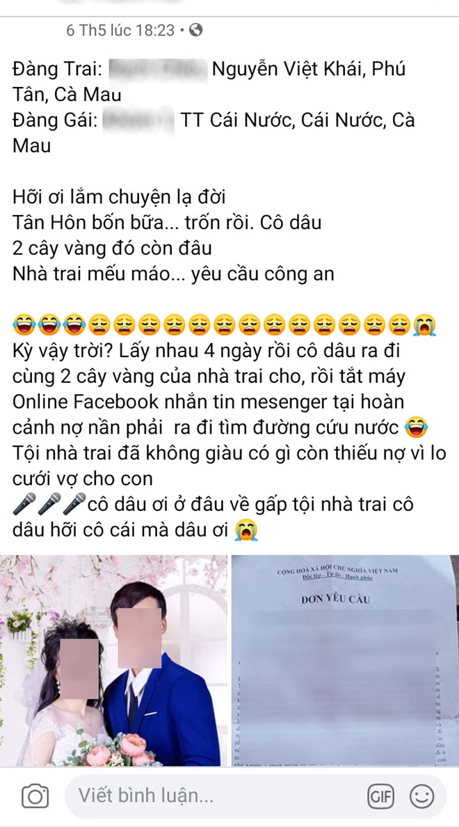 Cô dâu mang vàng biến mất sau ngày cưới, nhà gái trả lại vàng - Ảnh 2.