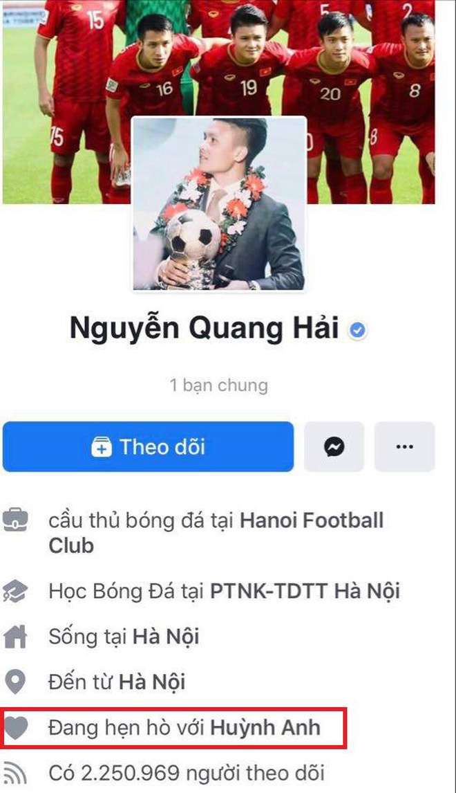 Quang Hải đặt trạng thái hẹn hò Huỳnh Anh trên Facebook cá nhân - Ảnh 1.