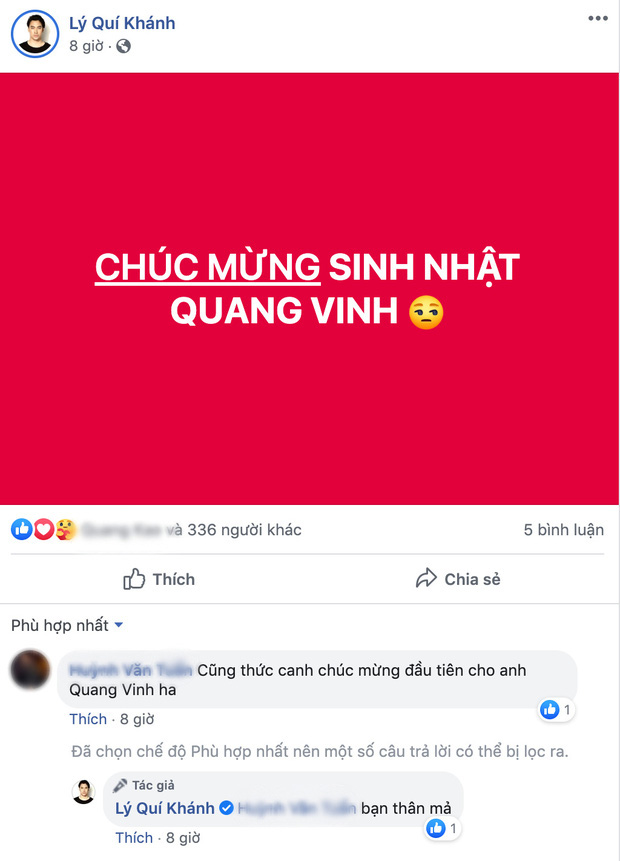 Lý Quý Khánh canh nửa đêm chúc mừng sinh nhật Quang Vinh, chưa ai hỏi đã đính chính “bạn thân” thôi à - Ảnh 1.