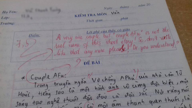 Kiểm tra Văn nhưng lại thích chêm tiếng Anh, nam sinh bị cô giáo bật lại một tràng, nhìn lời phê mà toát mồ hôi hột - Ảnh 1.