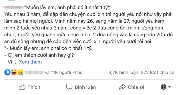 Đang tính chuyện kết hôn, người đàn ông choáng váng vì bạn gái tuyên bố: “Muốn lấy em, anh phải có ít nhất 1 tỷ” - Ảnh 1.