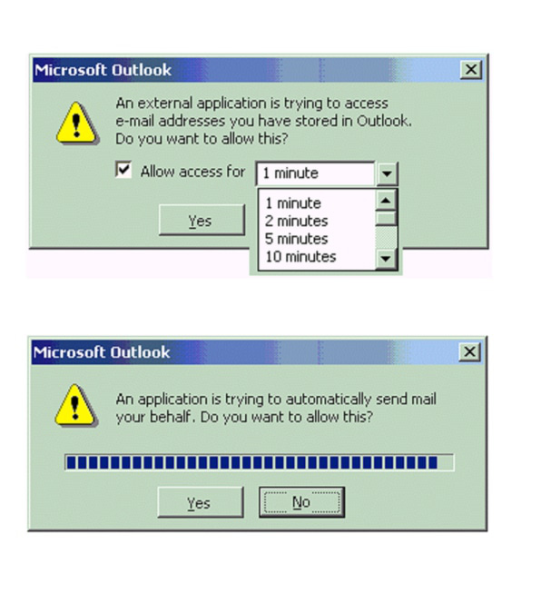Các tính năng tự động trong Outlook trước đây bị vô hiệu hóa, và nó sẽ gửi thông báo đến cho người dùng khi có phần mềm muốn làm điều này.