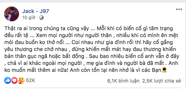 Nửa đêm, Jack bất ngờ đăng chia sẻ đầy tâm trạng: Nhiều khi có mình ên mệt mỏi đau buồn không thở nổi - Ảnh 1.