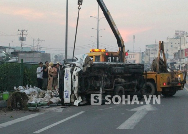 Hiện trường vụ tai nạn, 50 con dê được lùa sát vào bên đường