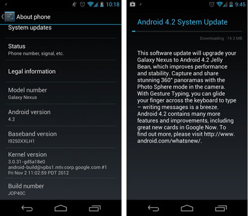 Galaxy Nexus cập nhật Android 4.2 1