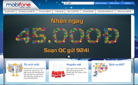 Banner quảng cáo về chương trình khuyến mãi trên  website của nhà mạng Mobifone.